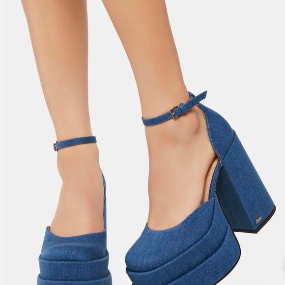 Dolls Kill Denim Blue Platform Heels - Picture 6 of 7